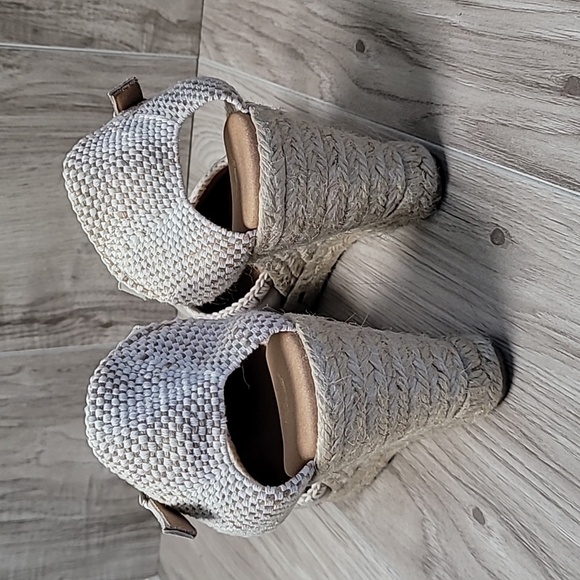 Paseart Tan Suede Espadrille Wedge Sandals Ankle Strap Jute Platform Size 38 - Picture 4 of 11